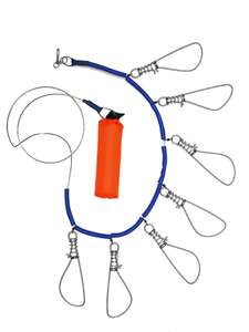 Три Кита кукан металлический трос с поплавком и 7-ю карабинами (рыбалка)