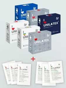 Промо-набор UNILATEX Презервативы и лубрикант 6 уп. по 3 шт. + 6 сашетов по 5 мл. (цена с ozon-картой)