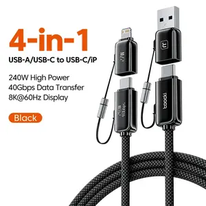 USB-кабель 4-в-1 Toocki, 240 Вт, PD 3.1, Lighting 8K, 60Hz, 40 Гбит/с