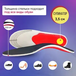 Стельки ортопедические, жёсткий ТПУ каркас+ЭВА+силиконовый супинатор, 2 типоразмера 35-40 и 40-46 (с Озон картой, из-за рубежа)