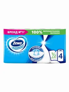 Бумажные полотенца Zewa 1/2 листа, 4 рулона (с Озон картой)