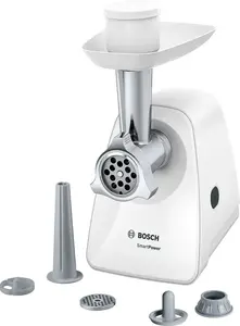 Электрическая мясорубка Bosch MFW2520W SmartPower, 4 насадки, 350 Вт, белая (с Озон картой)