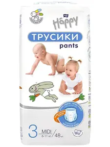 Трусики-подгузники для детей bella baby Happy Midi дышащие, размер 3 6 - 11 кг, 48 шт. (с озон-картой, из-за рубежа)