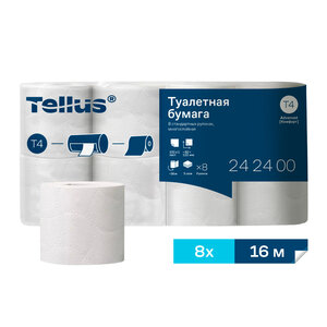 Туалетная бумага Tellus (TORK) Комфорт T4, 8 рул. по 16 м, 3-слойная, белая, с тиснением