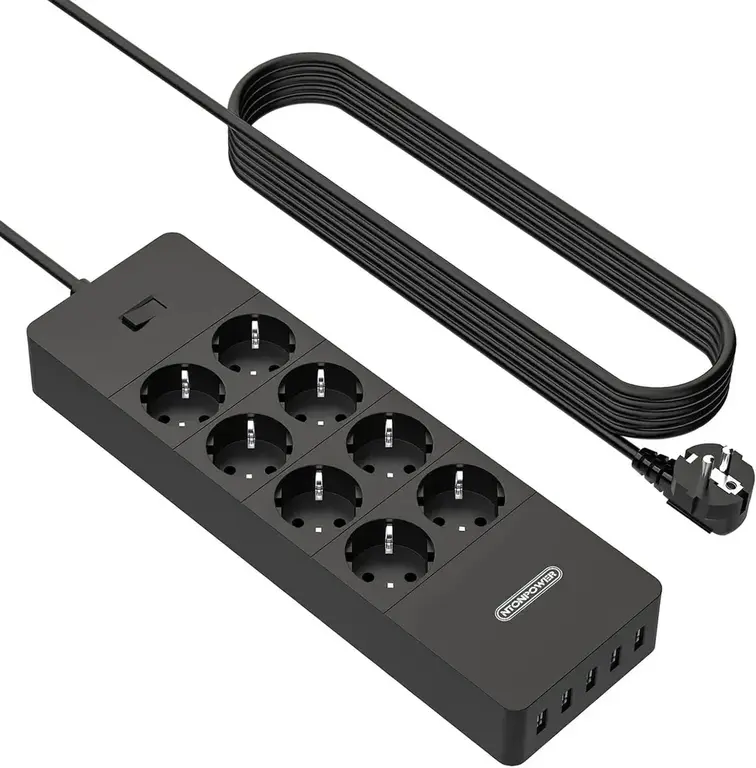Сетевой фильтр NTONPOWER на 8 розеток и 5 USB, 3м, 4 кВт (с Озон-картой, из-за рубежа)