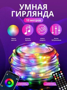 Умная светодиодная гирлянда RGB 10 метров (с картой OZON)