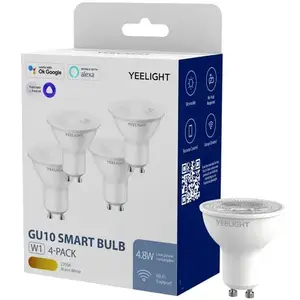 4 умные лампочки Yeelight GU10, теплый белый свет, диммируемые, работают с Алисой (WiFi) (с Ozon картой)