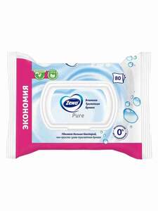 Влажная туалетная бумага Zewa Пьюр, 80 шт салфеток  (с Озон картой)