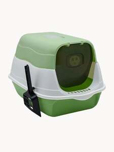 Закрытый туалет для кошек Пижон, 2-в-1, съемный верх, экопластик, зеленый, 34x50x33 см