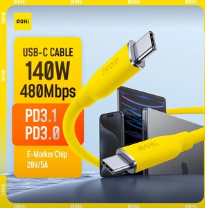 Кабель AOHI 140 Вт PD 3.1 USB C — USB C, 1 м (силиконовая оплетка)