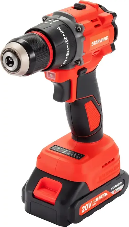 Бесщёточная ударная дрель-шуруповерт StarWind CDB20-2.0/2hs1, 2.0Ач, с двумя аккумуляторами