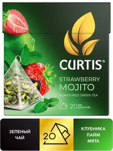Чай CURTIS зеленый "Strawberry Mojito" 20 пирамидок (с ВБ кошельком)