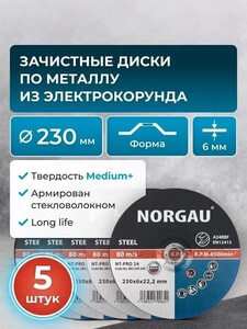 Набор армированных зачистных шлифовальных дисков NORGAU Industrial, 5 штук (с бонусами магазина)